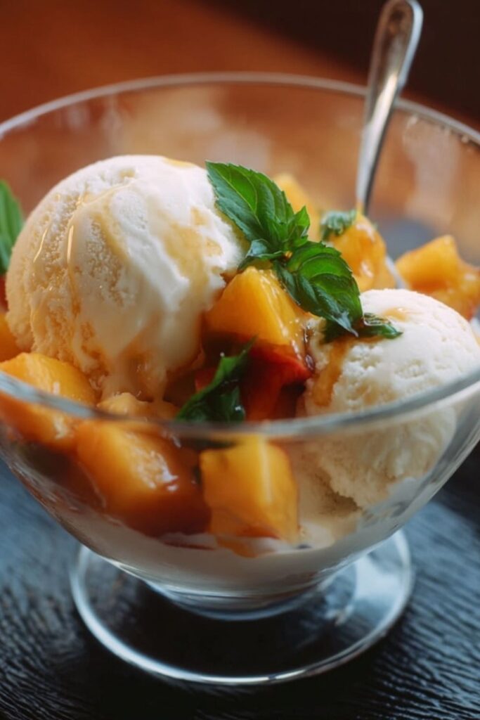 Vanilla Ice Cream with Peach Syrup Recipe