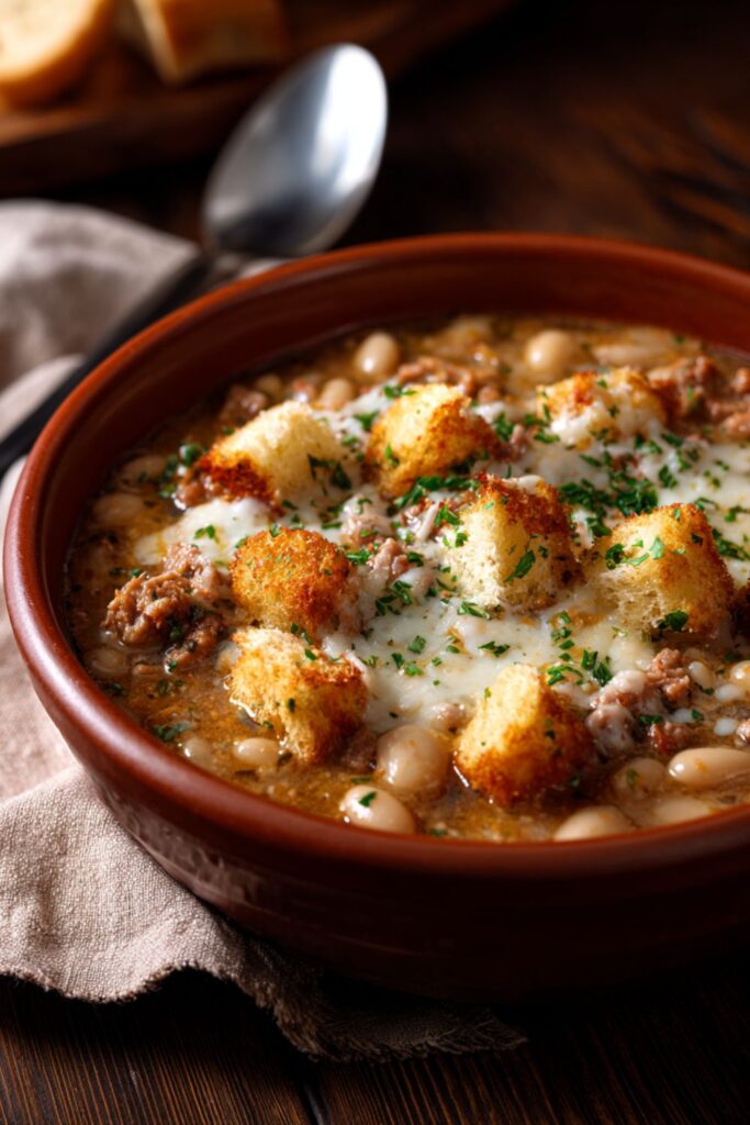 White Beans with Pork and Croutons Recipe