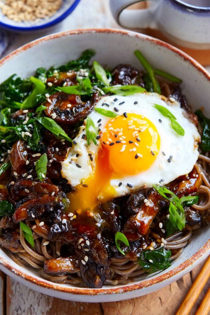 Teriyaki Mushroom And Egg Noodle Bowls Recipe