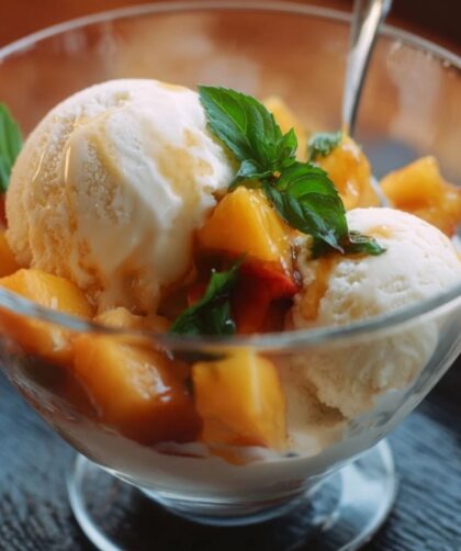 Vanilla Ice Cream with Peach Syrup Recipe
