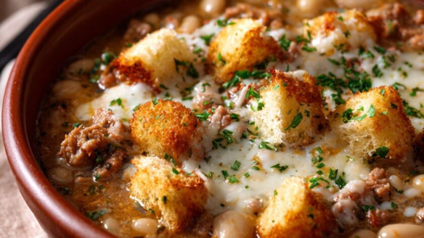 White Beans with Pork and Croutons Recipe